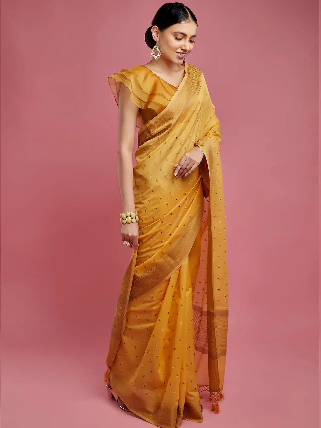 Charming Yellow Saree in Cotton Fabric