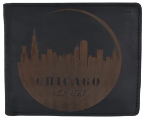 Chicago City Logo RFID Mens Leather Credit Card ID Bifold Wallet /53HTC Chicago