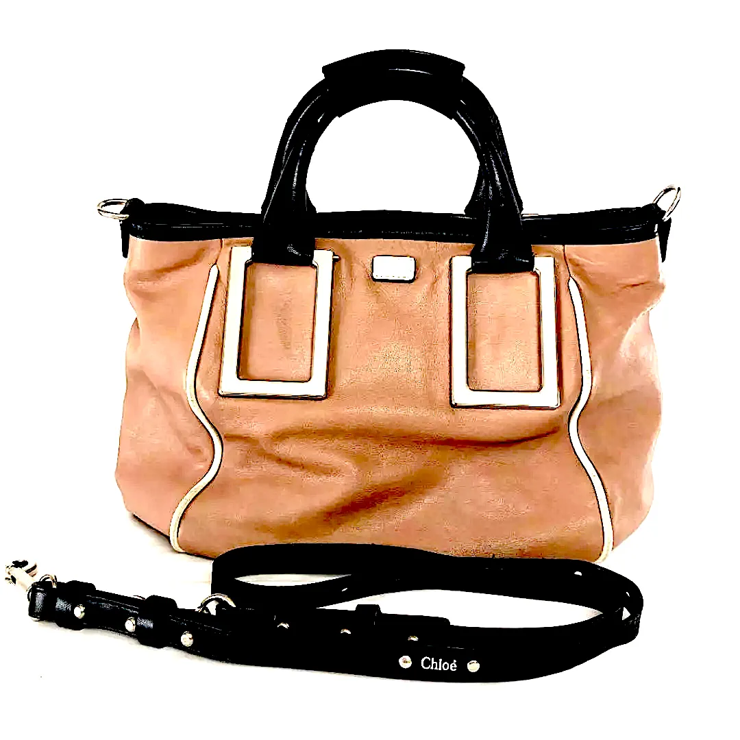 Chloe Paris. Medium Pink Beige  Leather Goldplating Shoulder Bag / Crossbody Bag