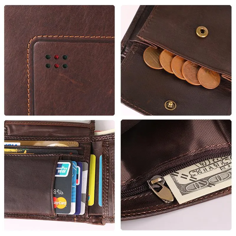 Chocolate Bifold Leather Mens Small Wallet billfold Wallet Driver's License Wallet for Men