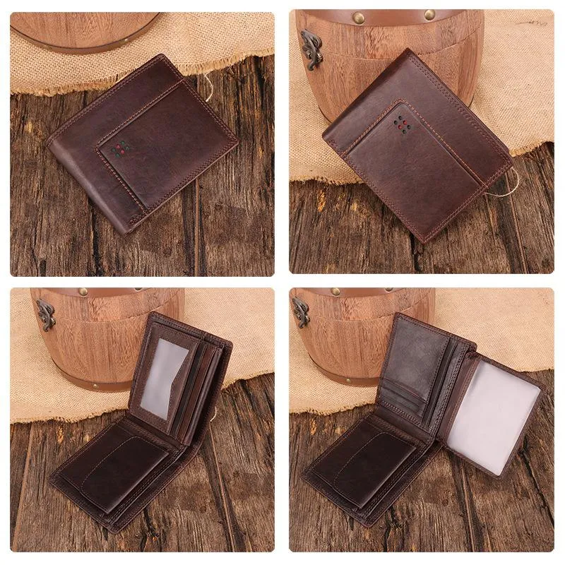 Chocolate Bifold Leather Mens Small Wallet billfold Wallet Driver's License Wallet for Men