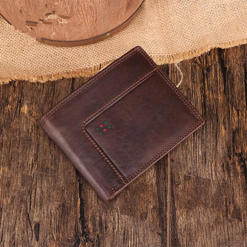 Chocolate Bifold Leather Mens Small Wallet billfold Wallet Driver's License Wallet for Men