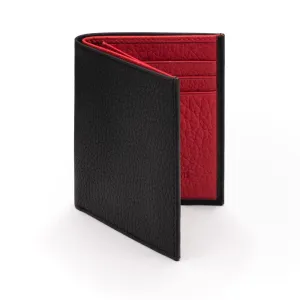 Compact Leather Wallet With 6 CC And ID - Black With Red