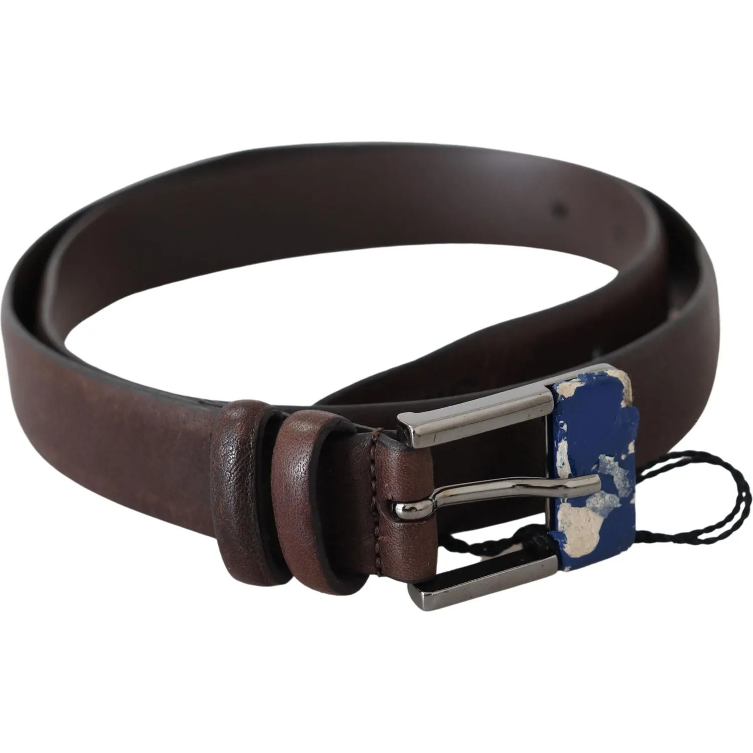 Costume National Elegant Brown Leather Classic Belt with Silver-Tone Buckle