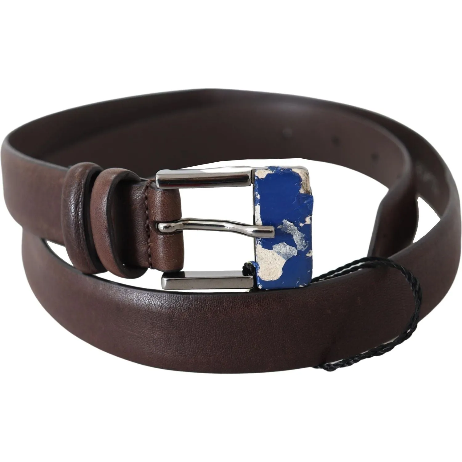 Costume National Elegant Brown Leather Classic Belt with Silver-Tone Buckle