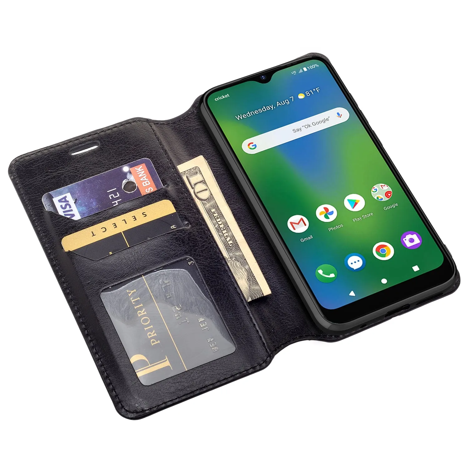 Cricket Influence Case, AT&T Maestro Plus Wallet Case, Pu Leather Wallet Case [Kickstand] with ID & Credit Card Slots for Cricket Influence / AT&T Maestro Plus  - Black