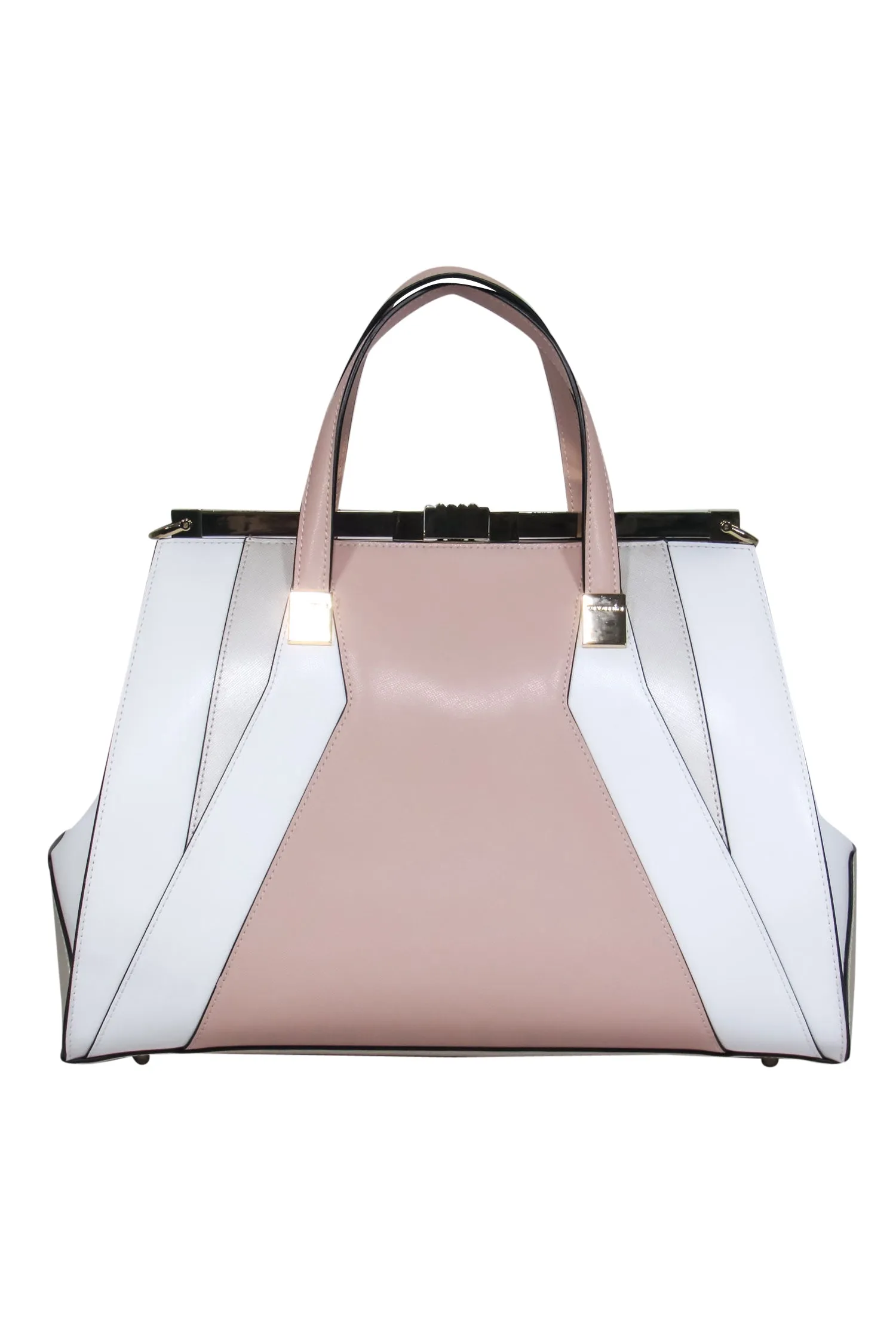 Cromia - Pink, White & Taupe Snap Clasp Convertible Satchel