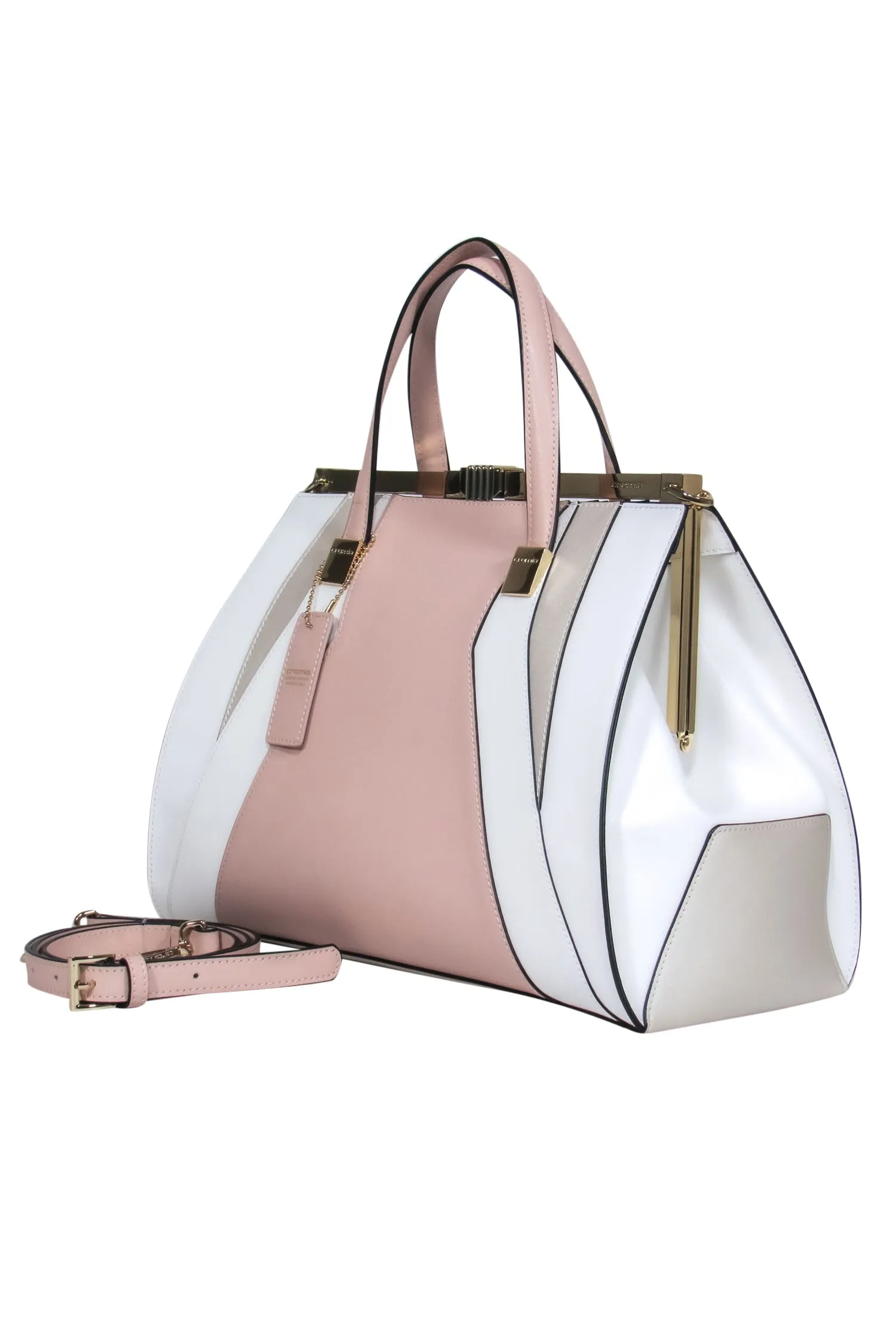 Cromia - Pink, White & Taupe Snap Clasp Convertible Satchel