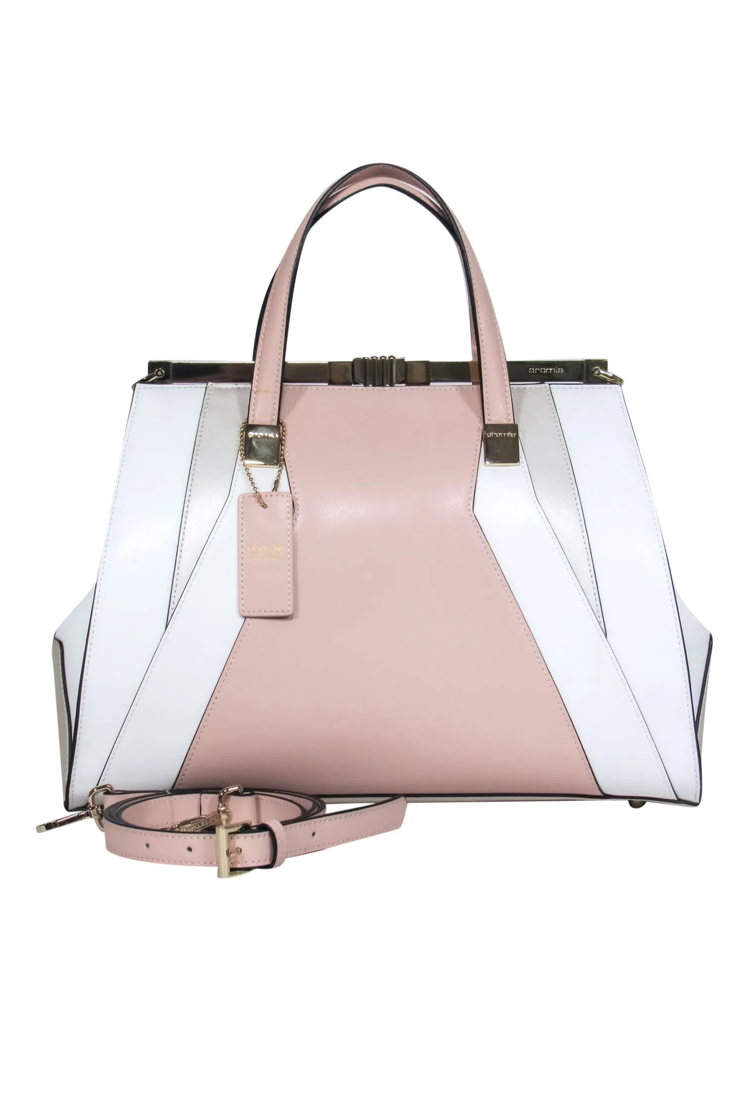 Cromia - Pink, White & Taupe Snap Clasp Convertible Satchel