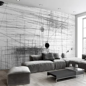 Custom Mural Black White Abstract Lines Wallcovering (㎡)