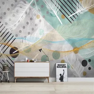 Custom Wallpaper Mural Geometric Shapes and Feather (㎡)