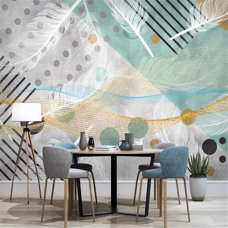 Custom Wallpaper Mural Geometric Shapes and Feather (㎡)