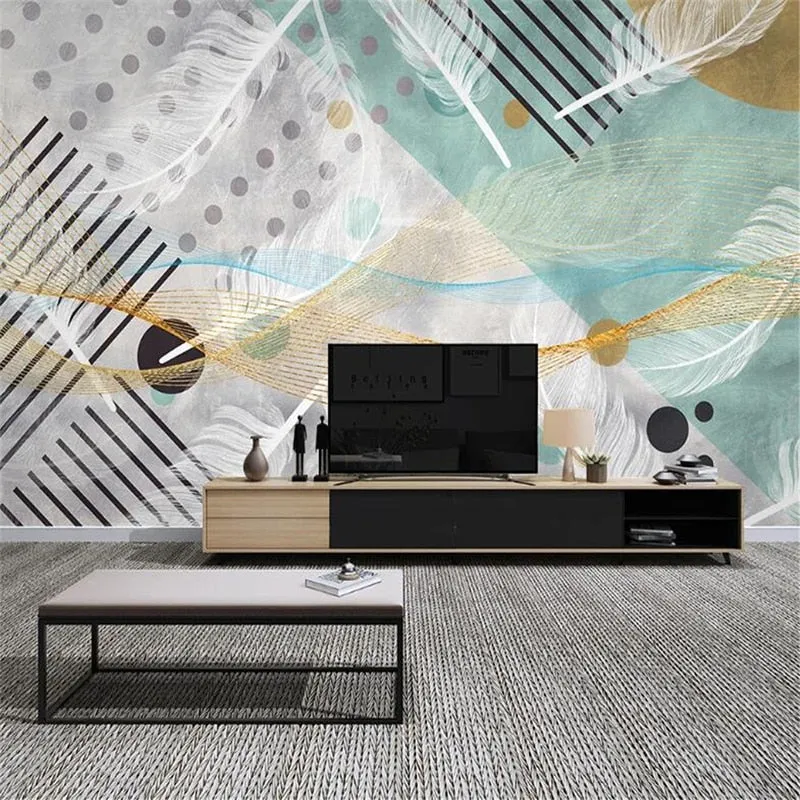 Custom Wallpaper Mural Geometric Shapes and Feather (㎡)