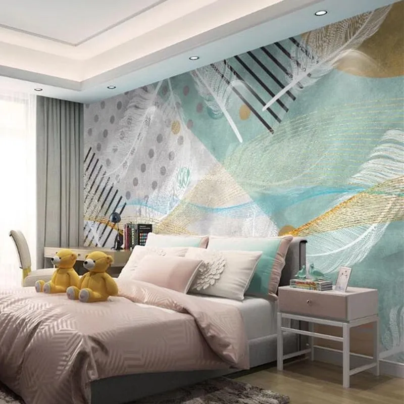 Custom Wallpaper Mural Geometric Shapes and Feather (㎡)