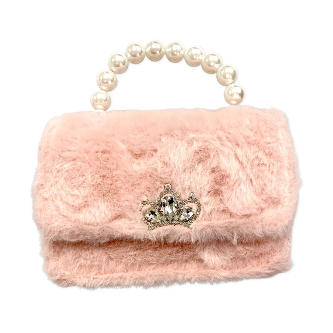 Dear Ellie Faux Fur w/Crown & Pearl Handle - Pink