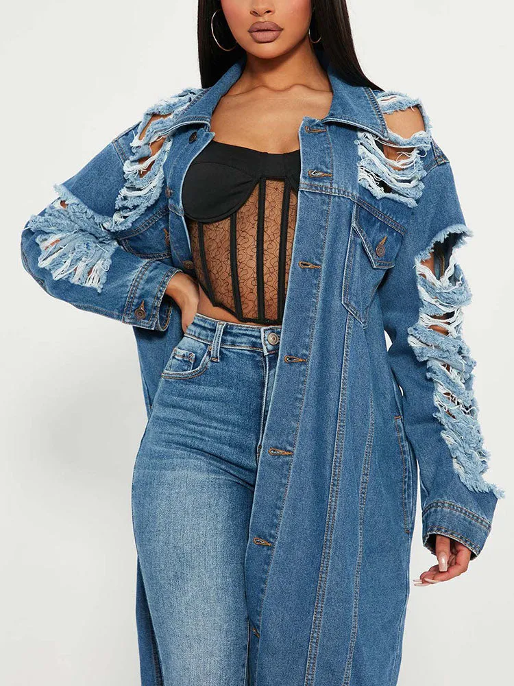 Distressed Charming Denim Coat