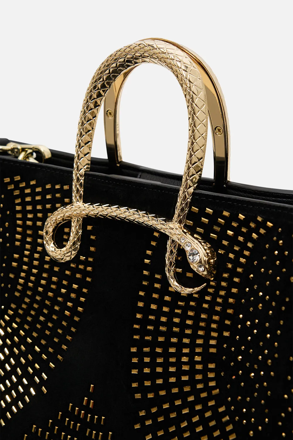 EAST WEST TOTE WITH SNAKE HANDLE SOLID BLACK