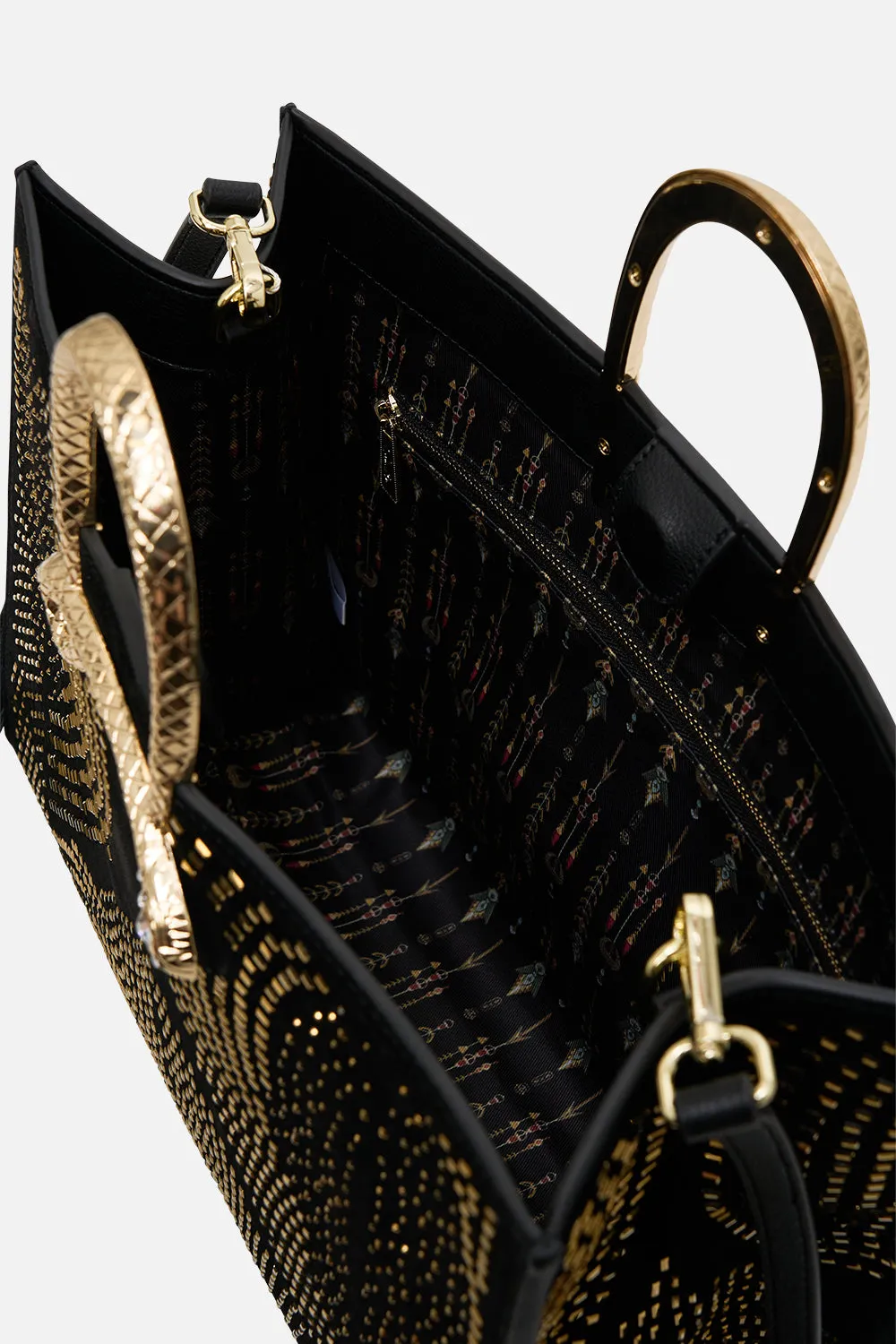 EAST WEST TOTE WITH SNAKE HANDLE SOLID BLACK