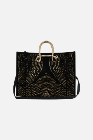 EAST WEST TOTE WITH SNAKE HANDLE SOLID BLACK