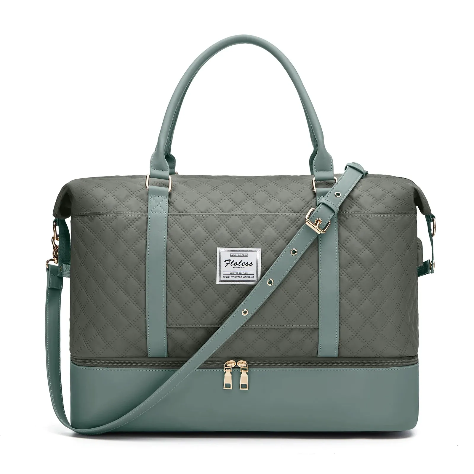 Elegant Quilted Weekender Travel Bag with Shoe Compartment