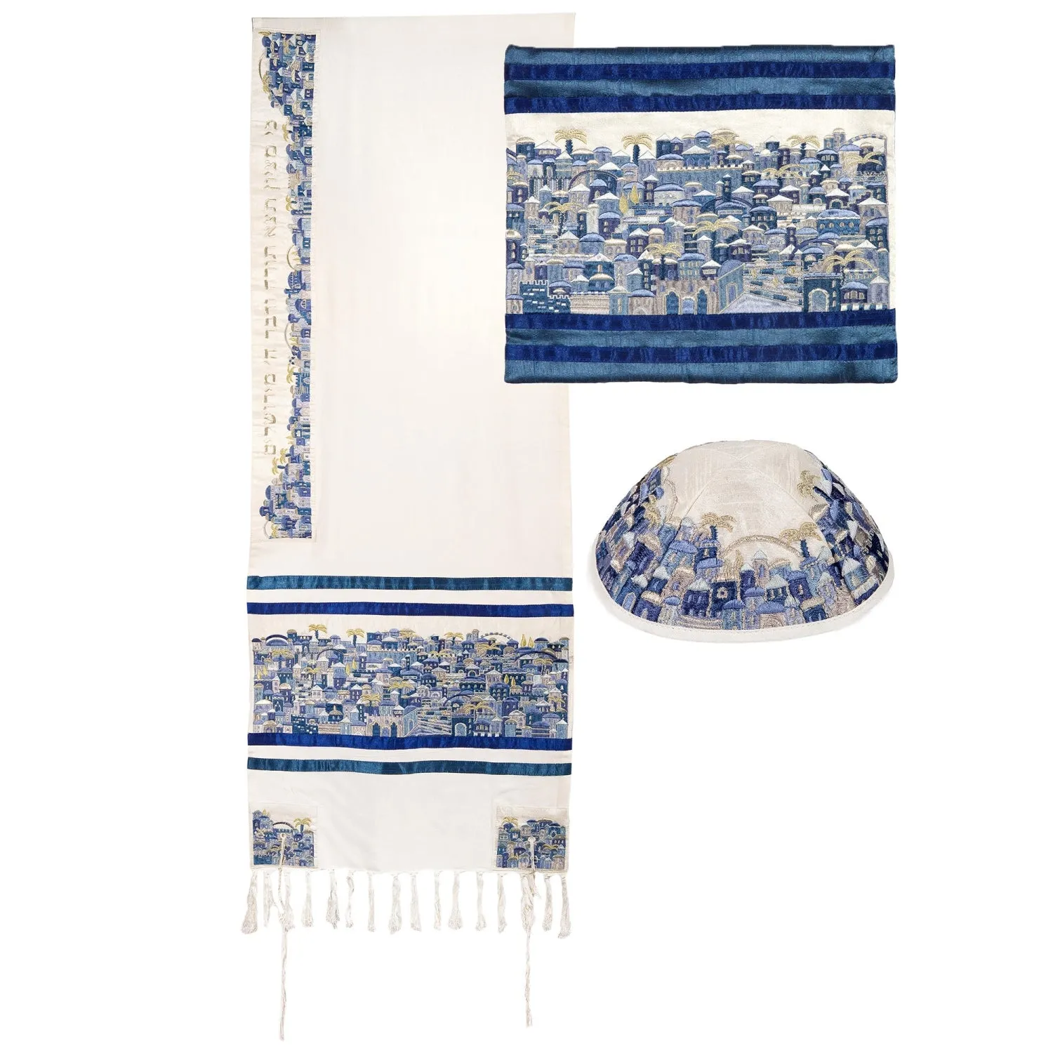 Embroidered Jerusalem Tallit Blue