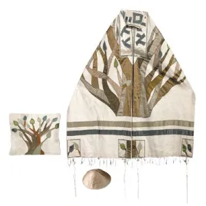 Embroidered Raw Silk Tallit Tree of Life