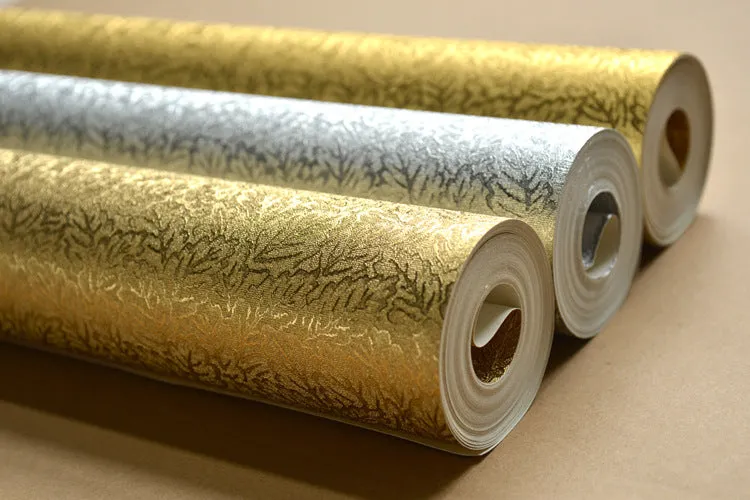 European Luxury Glitter Silver Gold Foil Wallpaper 2 Color Options (5.3 ㎡)