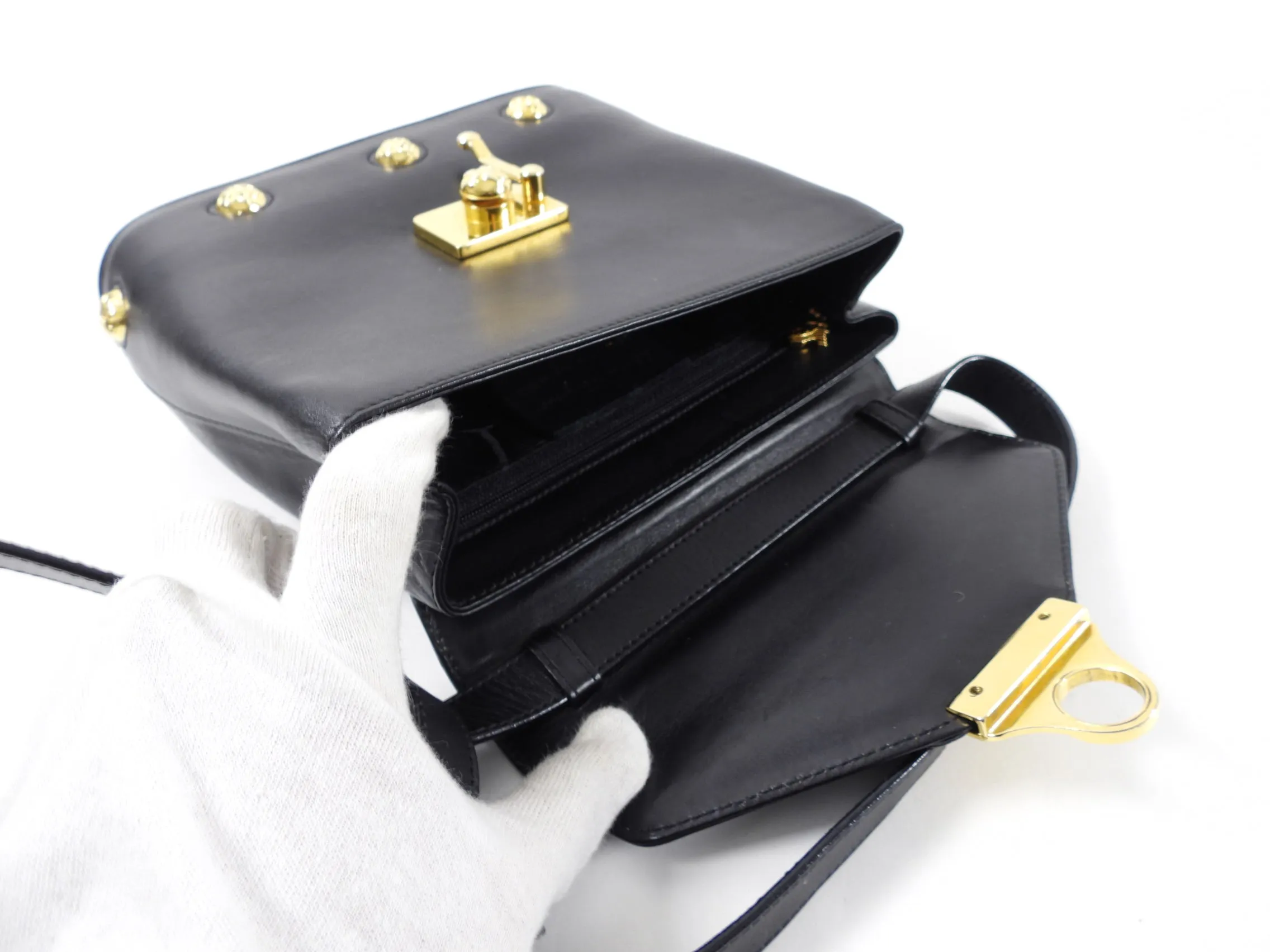 Ferragamo Small Black and Gold Stud Vintage Bag