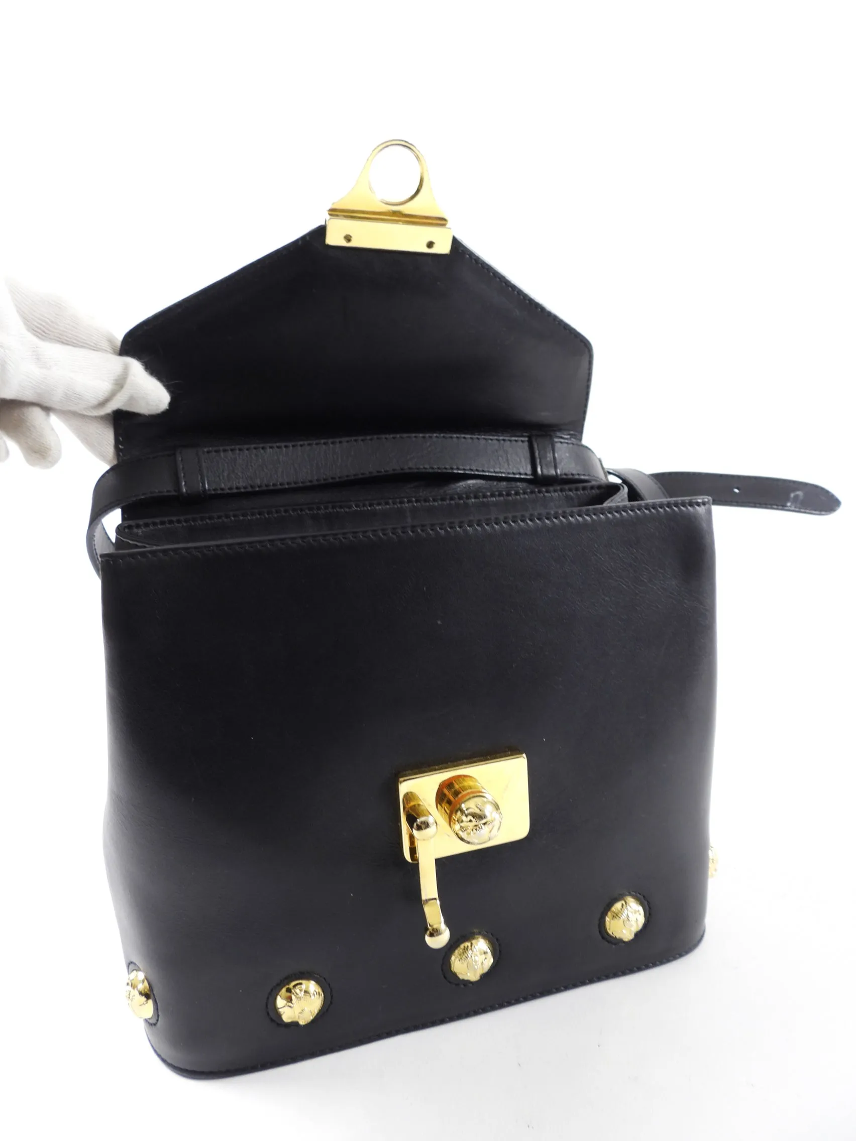 Ferragamo Small Black and Gold Stud Vintage Bag