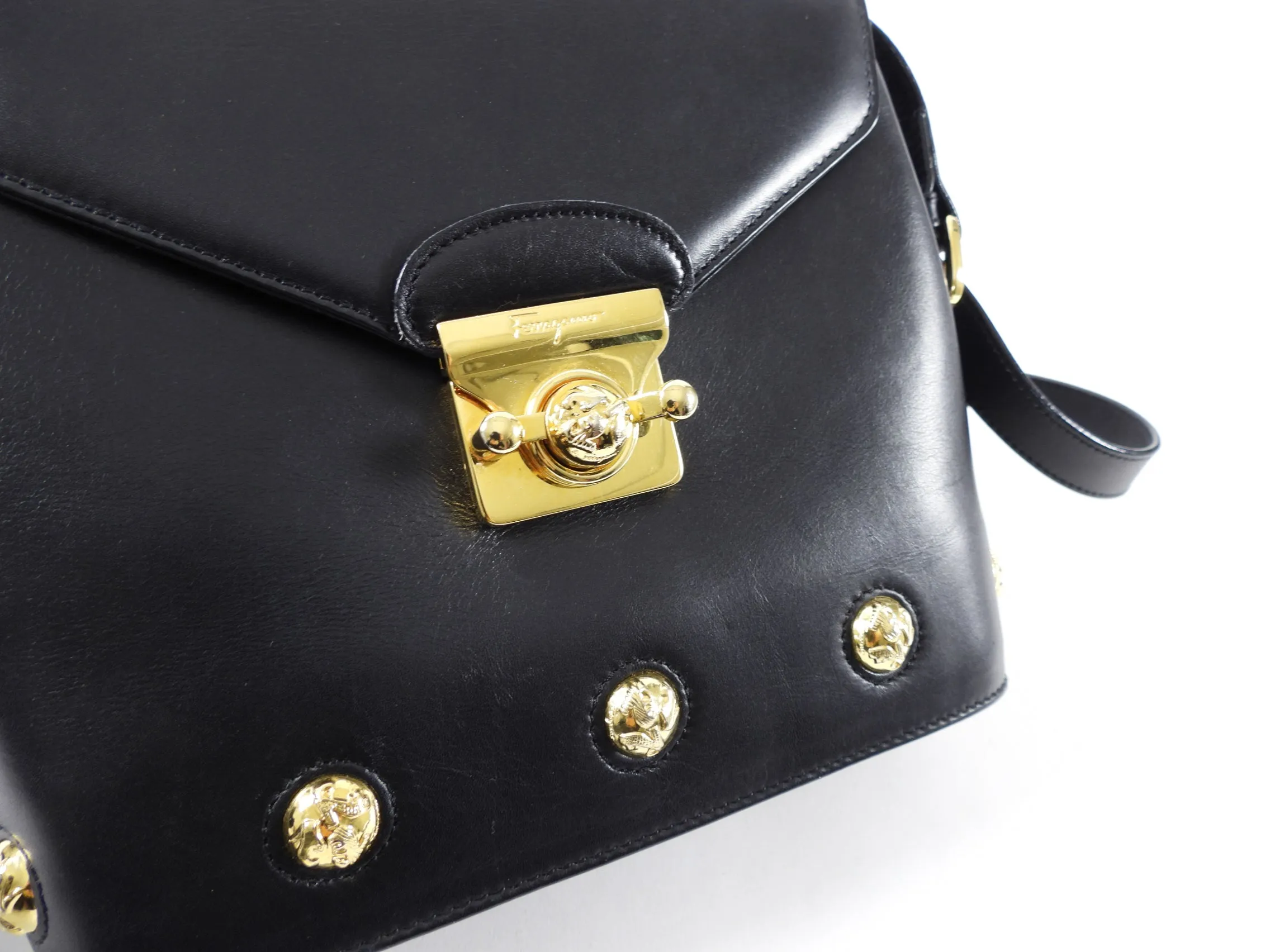 Ferragamo Small Black and Gold Stud Vintage Bag