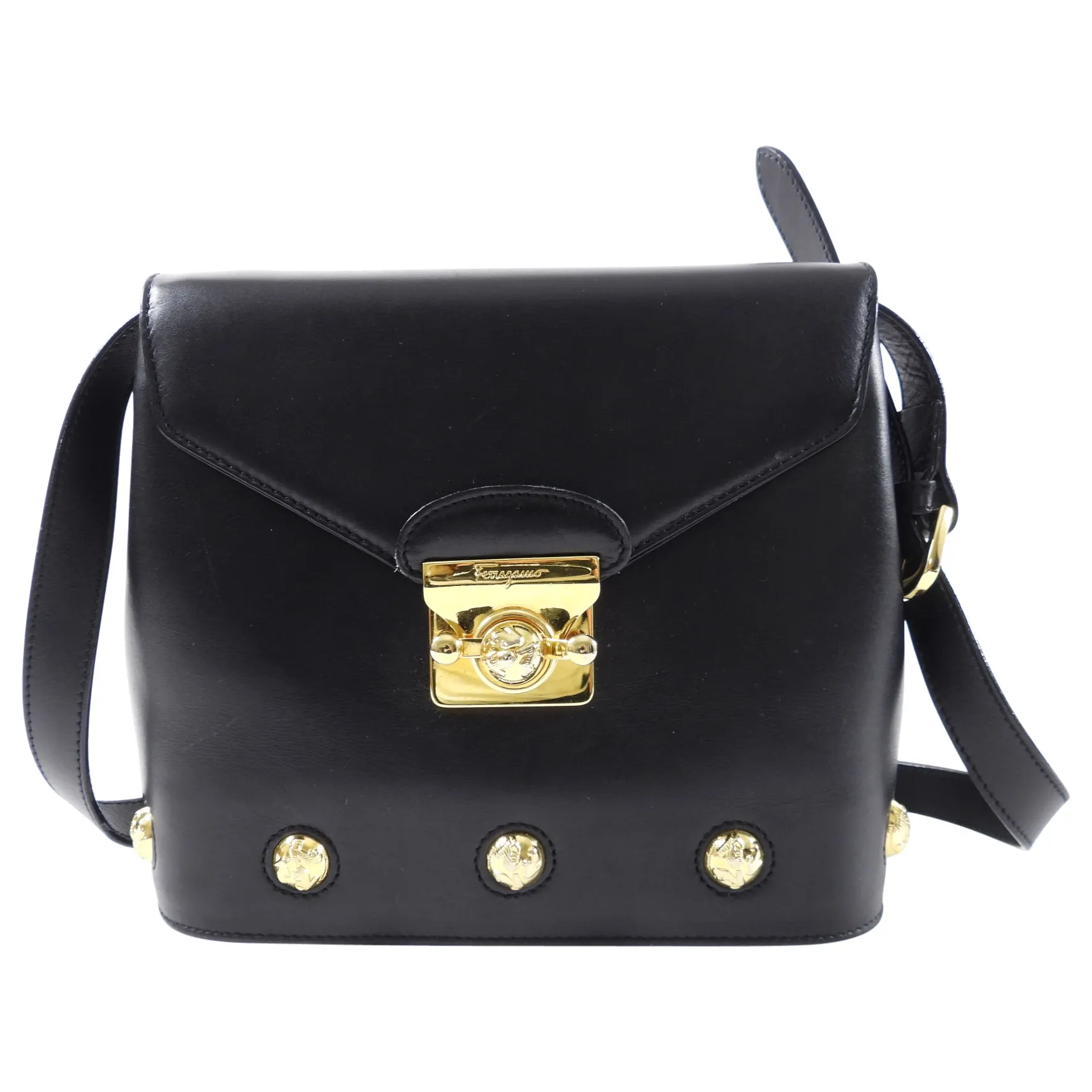 Ferragamo Small Black and Gold Stud Vintage Bag