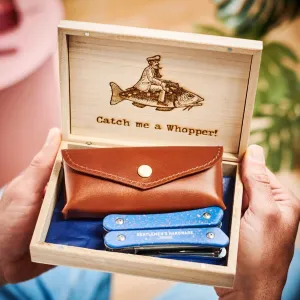 Fishing Gift Box with Personalised Leather Holder and Fishing Tool