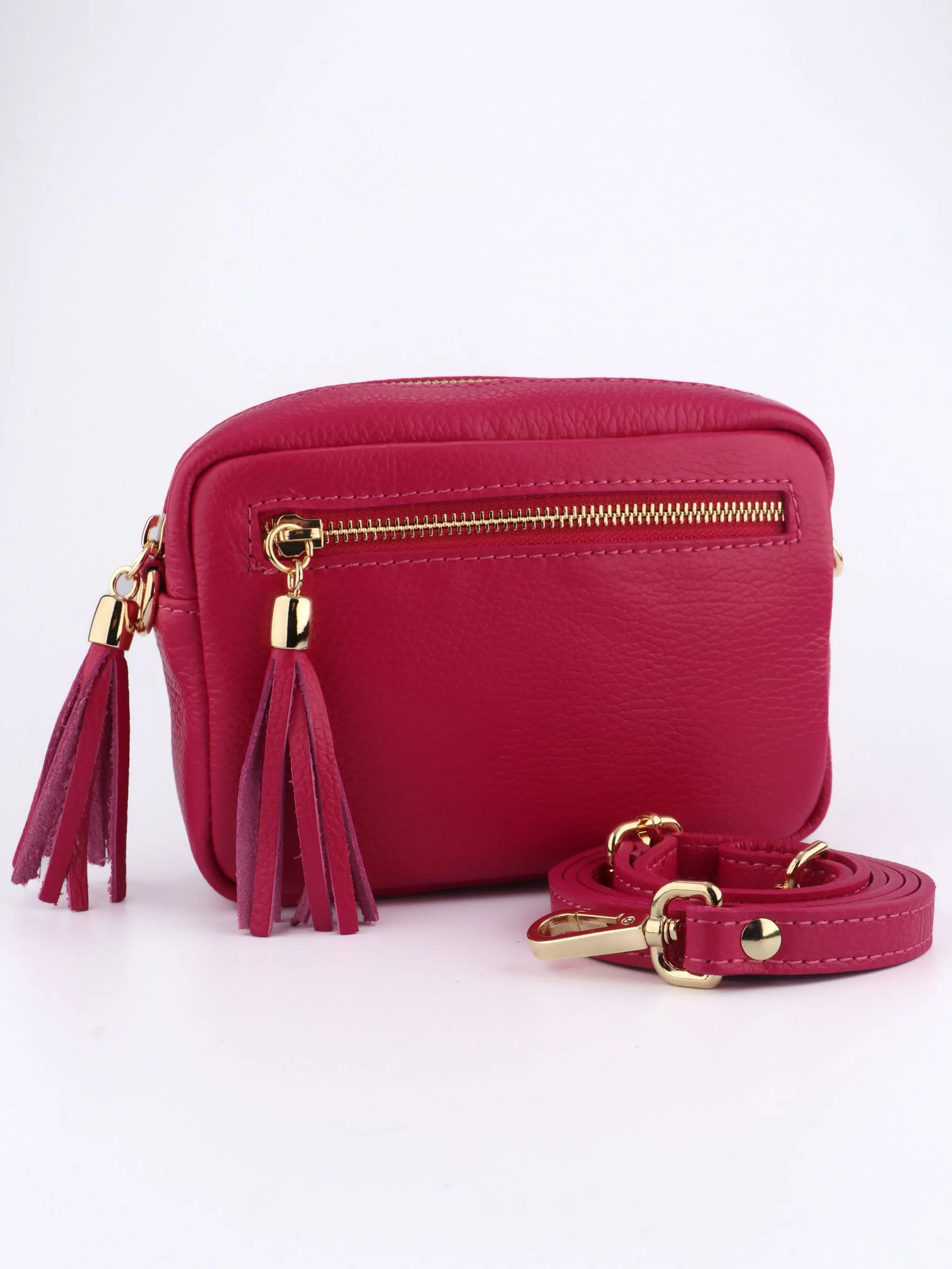 Fleur - Italian Leather Crossbody Bag - Raspberry, Pebbled