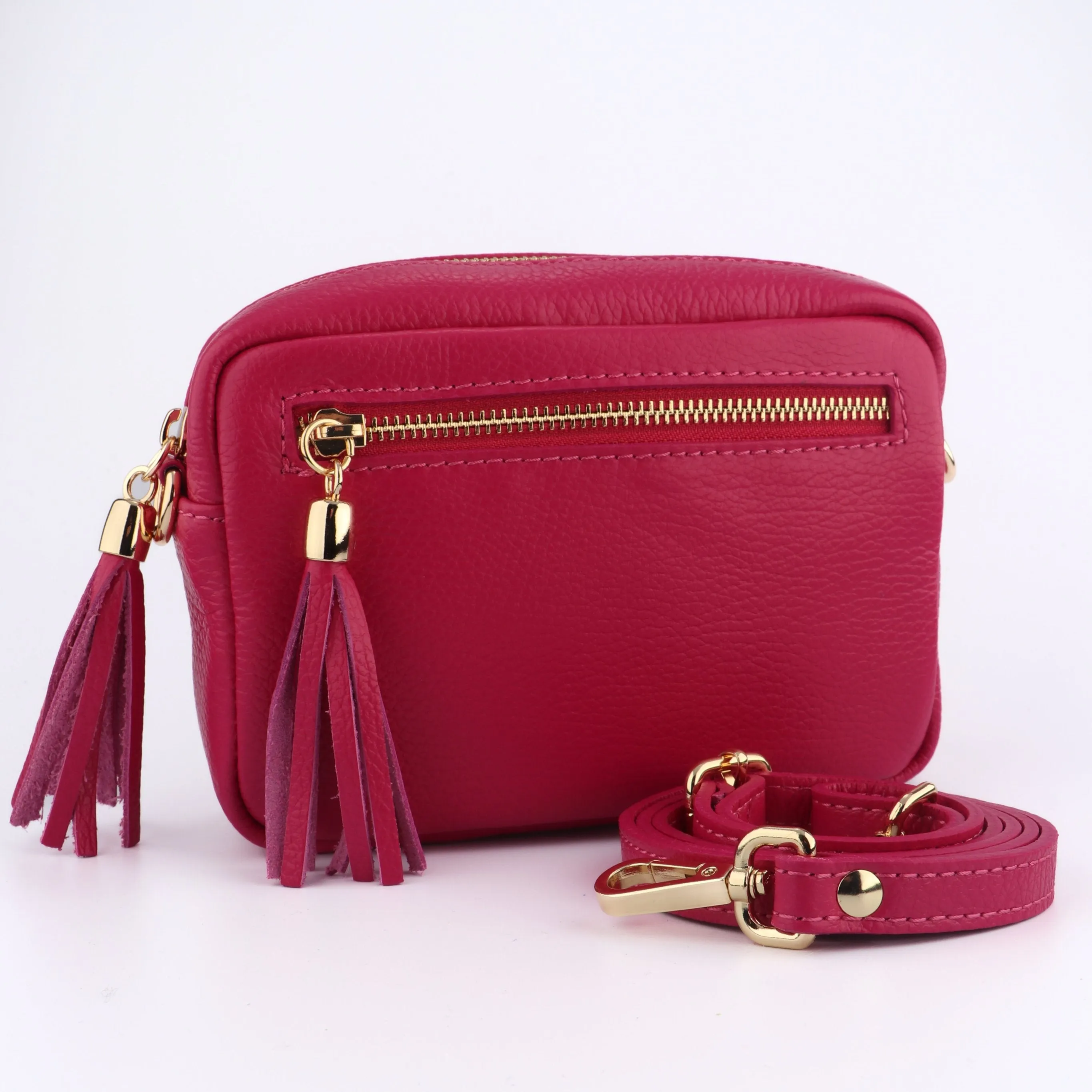 Fleur - Italian Leather Crossbody Bag - Raspberry, Pebbled