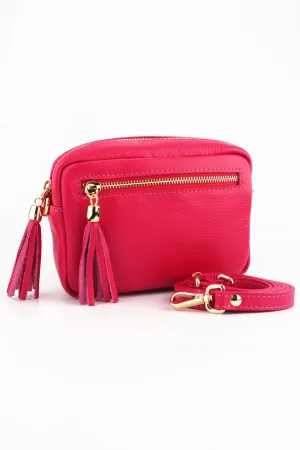 Fleur - Italian Leather Crossbody Bag - Raspberry, Pebbled