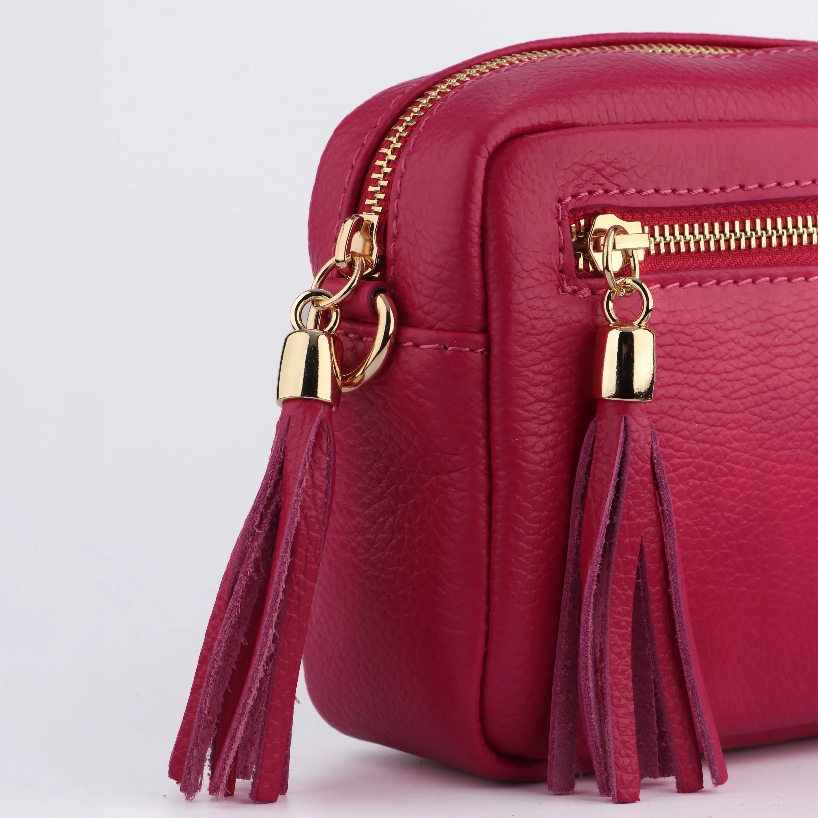 Fleur - Italian Leather Crossbody Bag - Raspberry, Pebbled