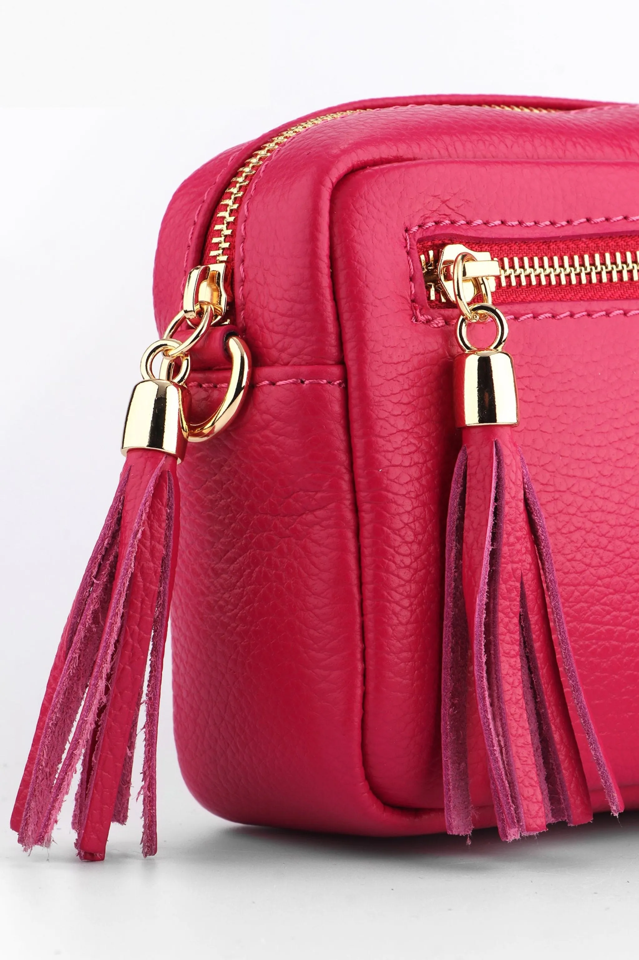 Fleur - Italian Leather Crossbody Bag - Raspberry, Pebbled