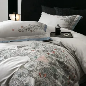 Flytonn-1000TC Egyptian Cotton Flowers Horse Embroidery Luxury Bedding Set 200x230cm/220x240cm Duvet Cover Set Bed Sheet Pillowcases