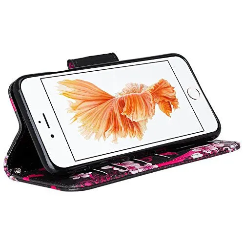 For Apple iPhone 8 Plus Case, Wrist Strap Pu Leather Magnetic Flip Fold[Kickstand] Wallet Case with ID & Card Slots for iPhone 8 Plus - Heart Butterflies