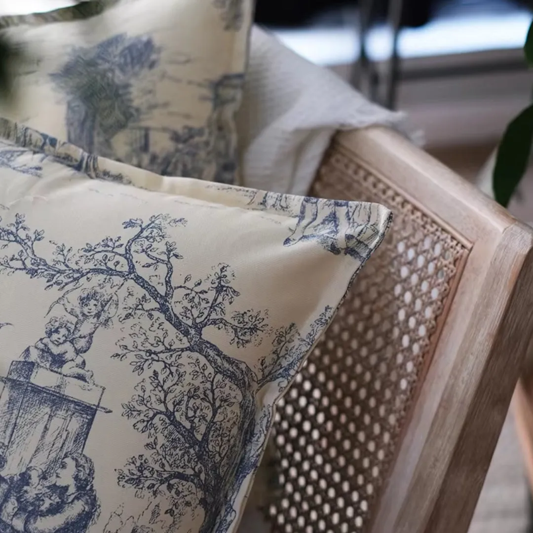 French Jacquard Woven Toile De Jouy Pillow Cover