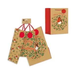 Giftmaker Robin & Holly Kraft Gift Bags Set