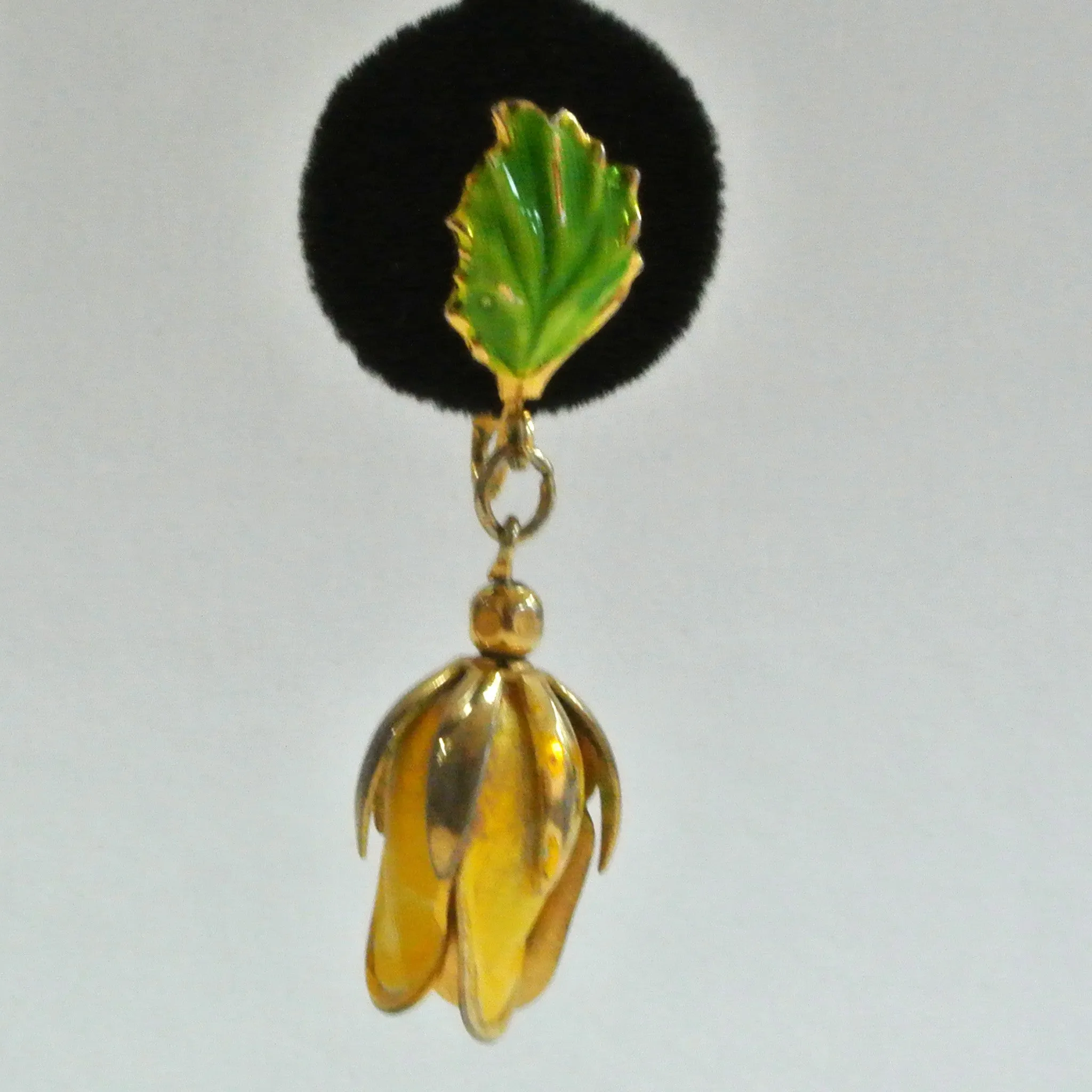 Gold-tone Yellow Enamel Tropical Flower Earrings