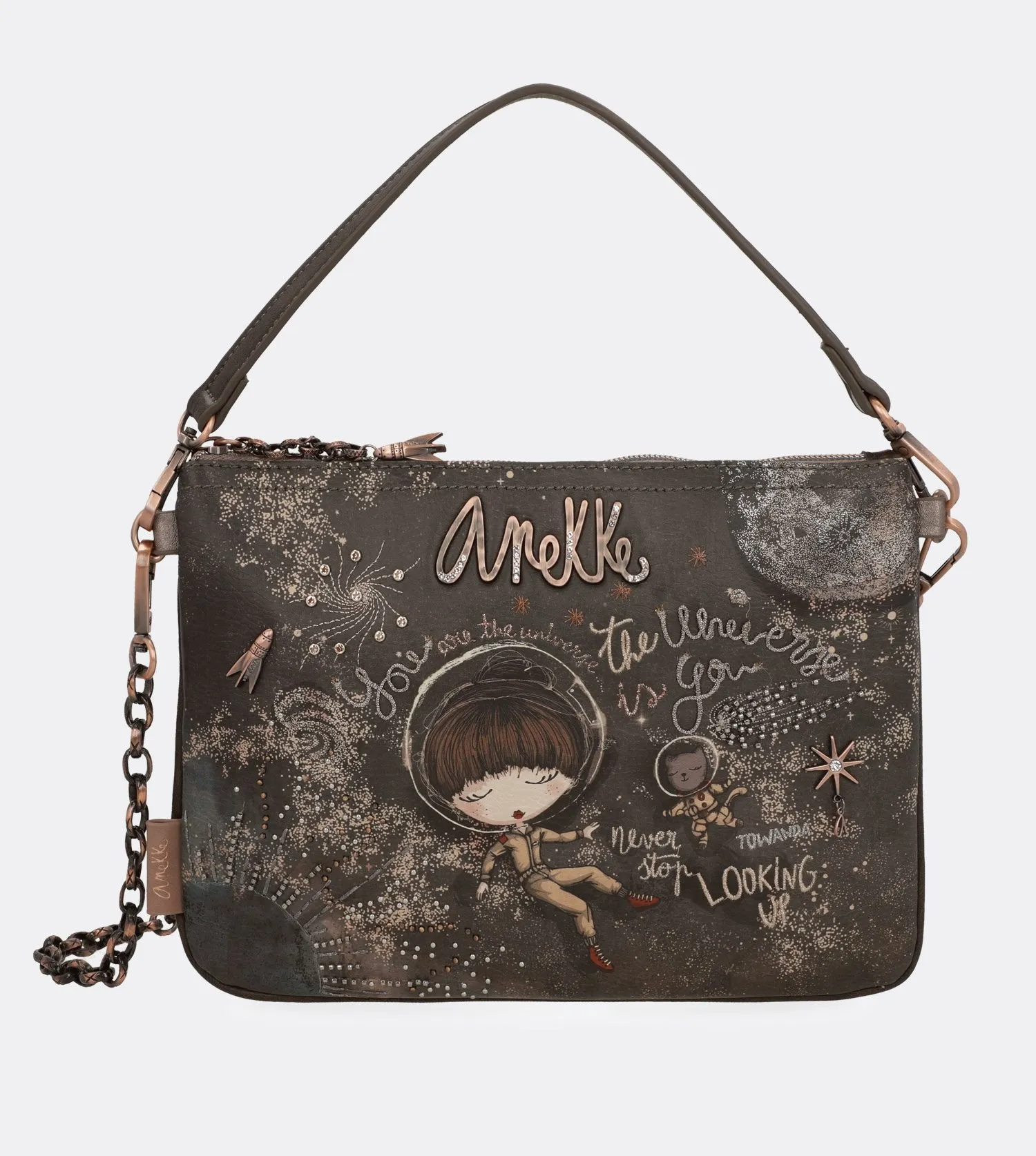 Gorgeous universe handbag with a printed design