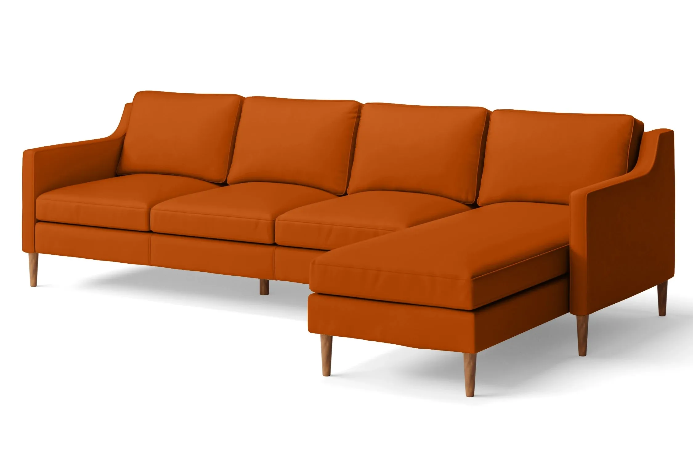 Greco 4 Seater Right Hand Facing Chaise Lounge Corner Sofa Orange Leather