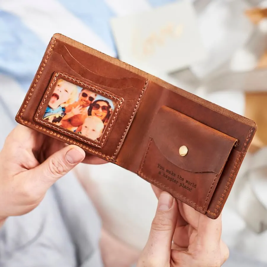 Groom Personalised Leather Wallet With Metal Photo