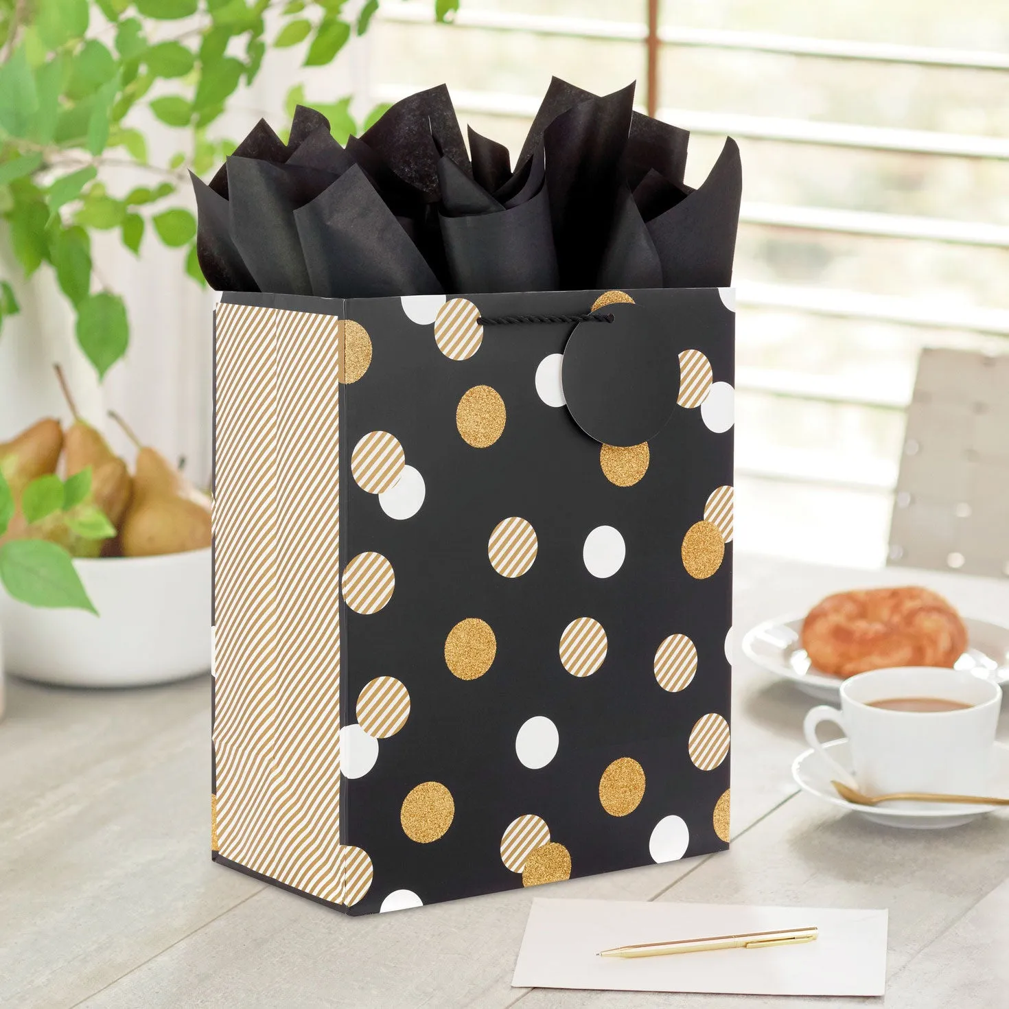 Hallmark 13'' Dots on Black Large Gift Bag With Tissue Paper