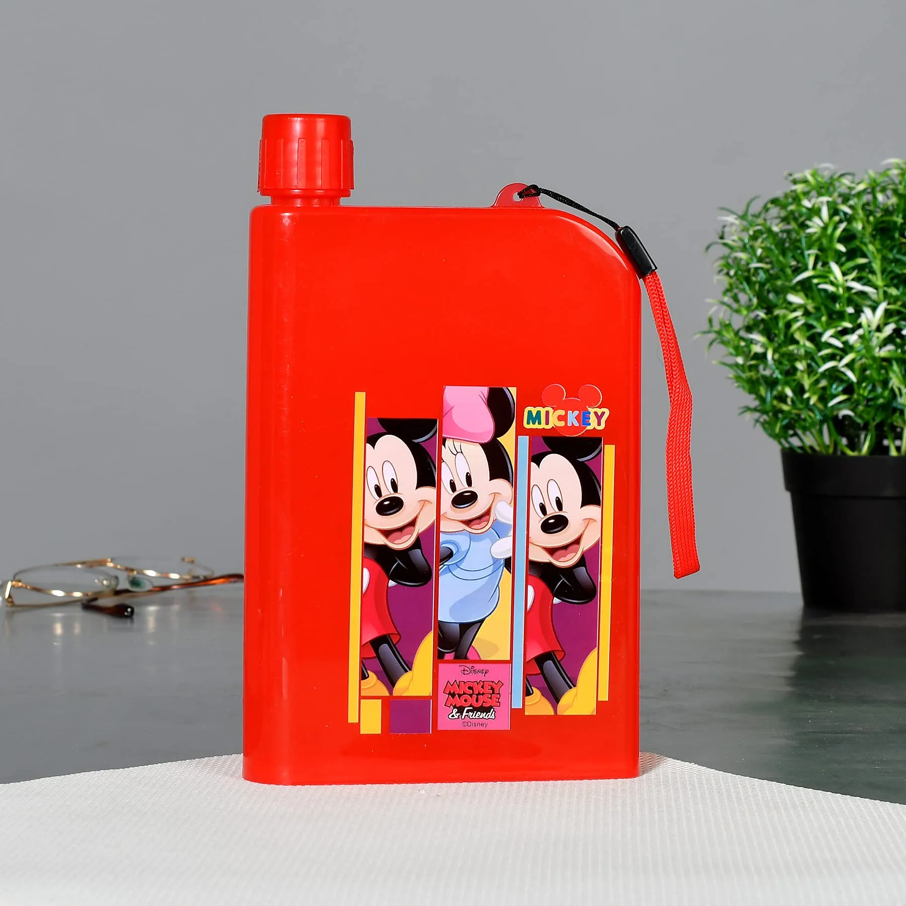 Heart Home Mickey Printed Plastic Notebook Water Bottle-700ml, Pack of 2 (Red)