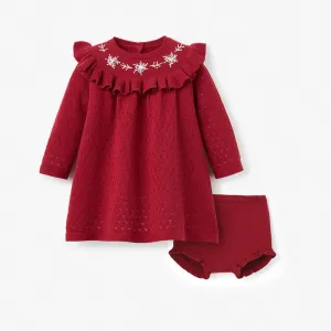 Holiday Baby Dress | Snowflake Dress w/Bloomer -Red | Elegant Baby