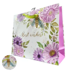 Horizontal 3D Feel Flowers Best Wishes Gift Bag - 32cm x 26cm x 10cm