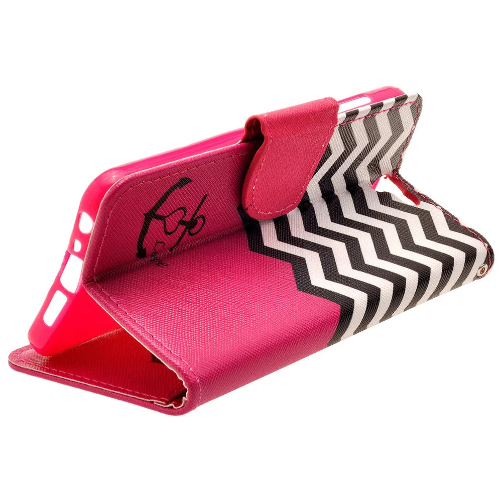 HTC One A9 Case, Wrist Strap Magnetic Fold[Kickstand] Pu Leather Wallet Case with ID & Credit Card Slots for HTC One A9 - Hot Pink Anchor